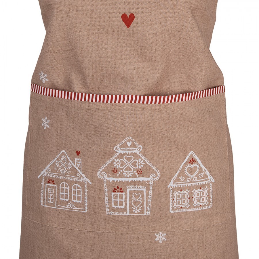 Hnědá kuchyňská zástěra s perníkovými chaloupkami Gingerbread Bliss - 70*85cm