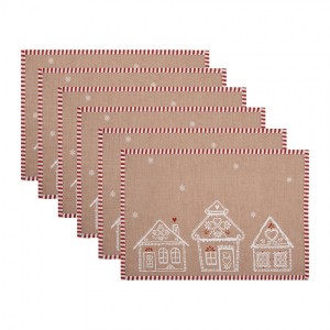 6ks hnědé prostírání s perníkovými chaloupkami Gingerbread Bliss - 48*33 cm