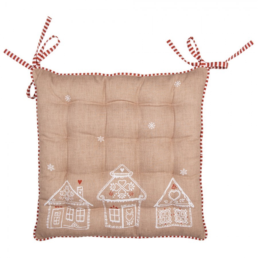 Hnědý podsedák s perníkovými chaloupkami Gingerbread Bliss - 40*40*4 cm