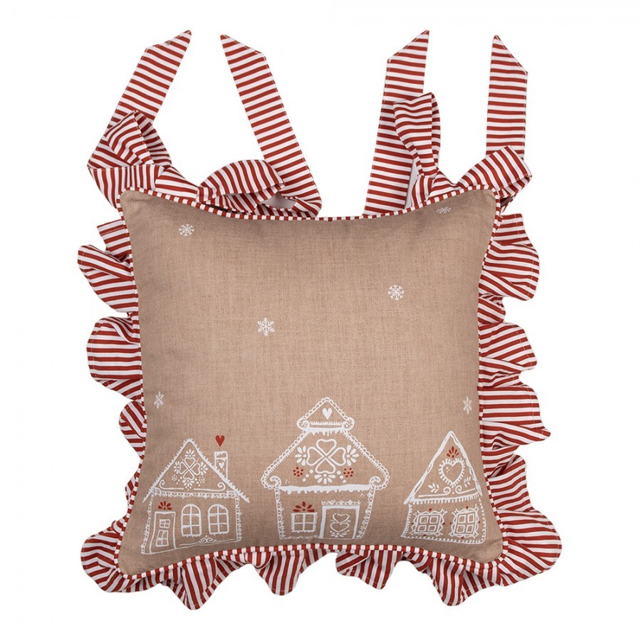 Hnědý podsedák s volánky s perníkovými chaloupkami Gingerbread Bliss - 40*40cm