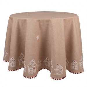 Hnědý kulatý ubrus s perníkovými chaloupkami Gingerbread Bliss - Ø 170 cm