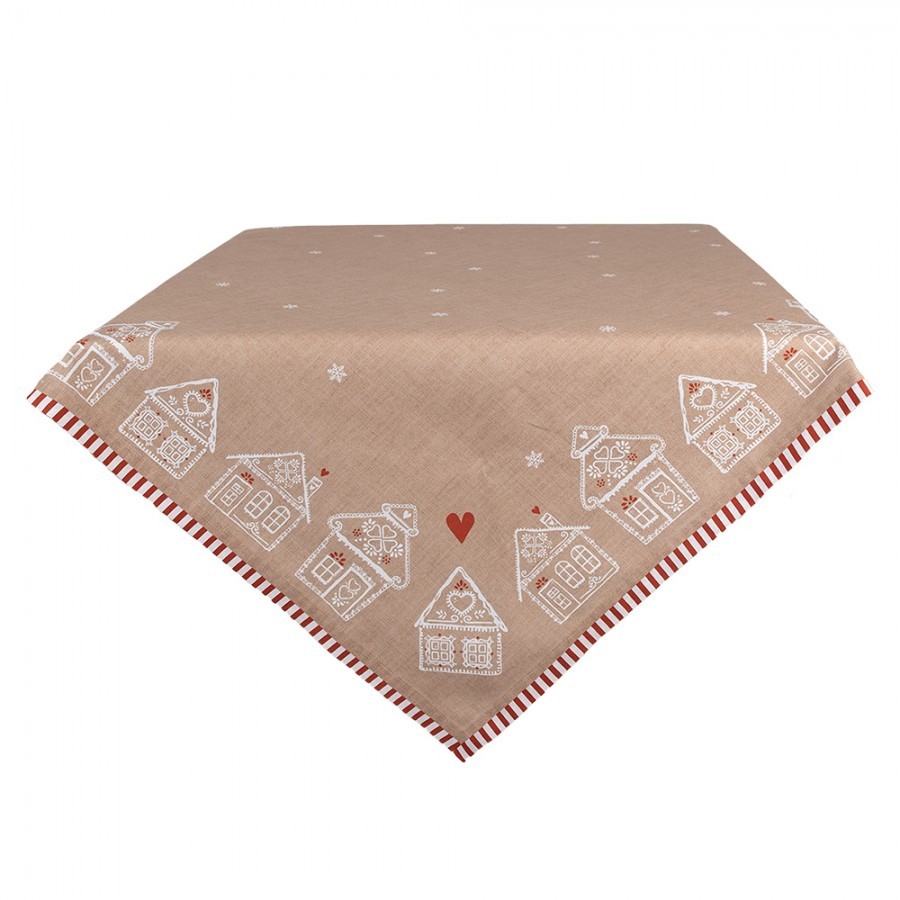 Hnědý ubrus s perníkovými chaloupkami Gingerbread Bliss - 100*100 cm