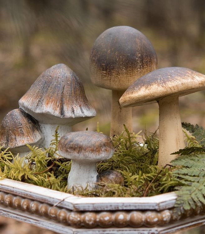 Hnědo-béžová dekorace houba Mushroom - Ø 7*16 cm
