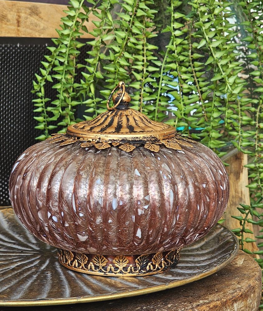 Růžová skleněná LED lucerna - Ø 17*14 cm