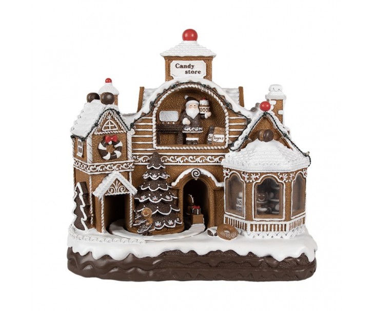 Hnědá svítící a hrající perníková chaloupka Gingerbread House - 33*17*30 cm