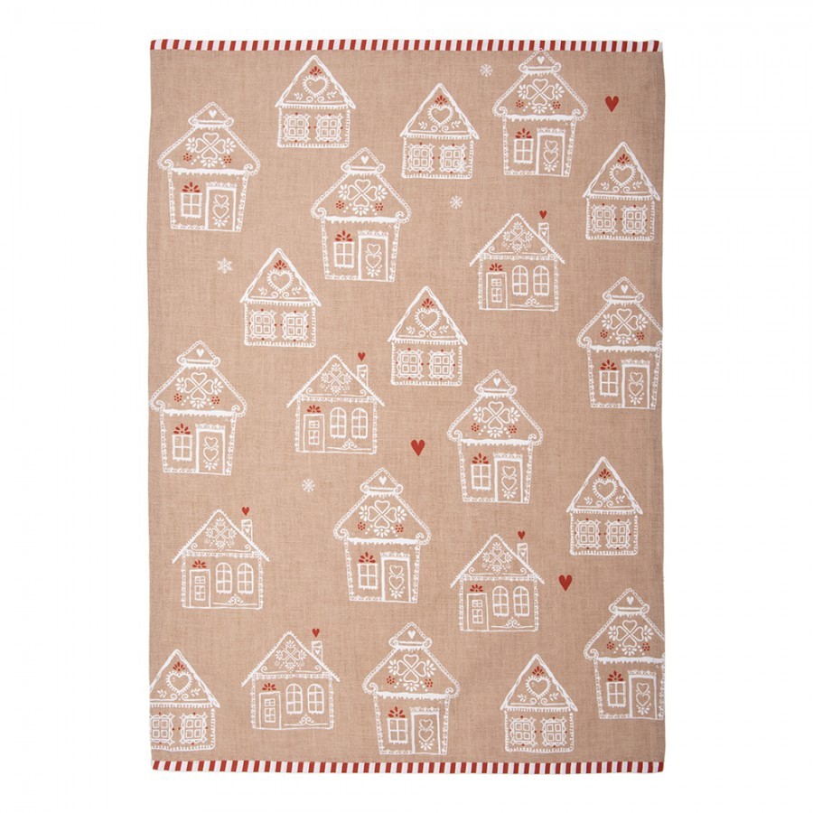 Hnědá utěrka s perníkovými chaloupkami Gingerbread Bliss - 50*70 cm