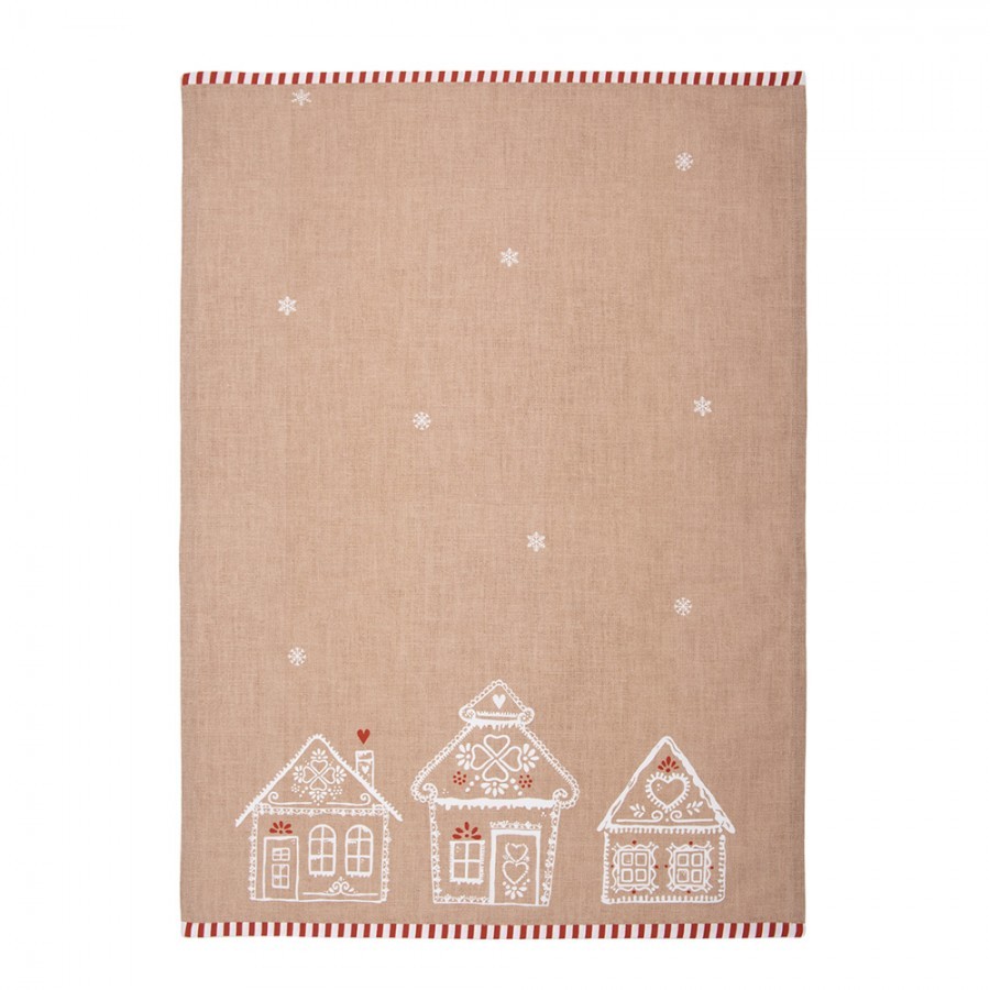 Hnědá utěrka s perníkovými chaloupkami Gingerbread Bliss - 50*70 cm