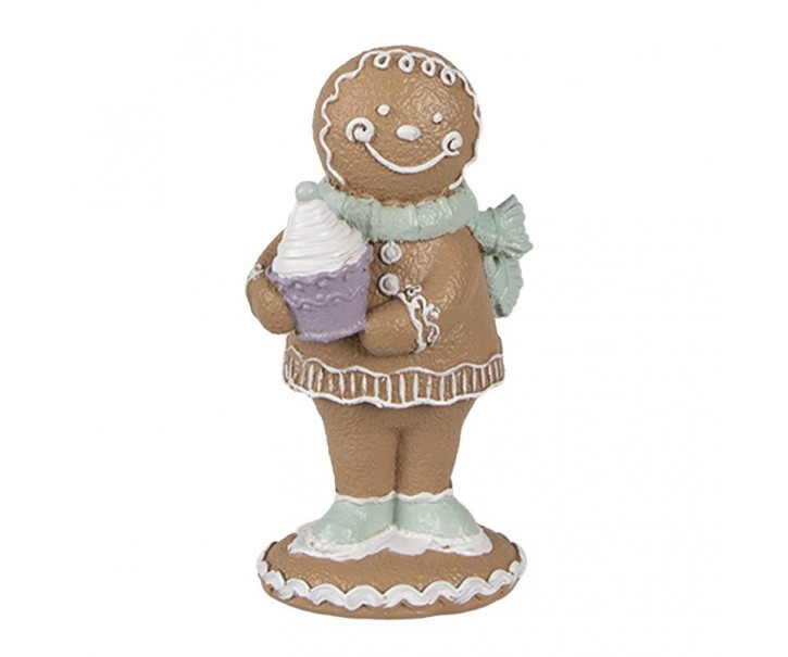 Hnědá vánoční dekorace Perníček Gingerbread s dortíkem - 6*4*11 cm