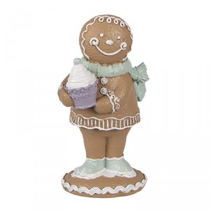 Hnědá vánoční dekorace Perníček Gingerbread s dortíkem - 6*4*11 cm