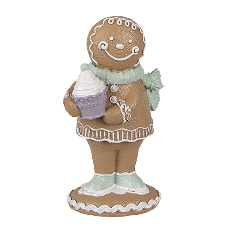 Hnědá vánoční dekorace Perníček Gingerbread s dortíkem - 6*4*11 cm
