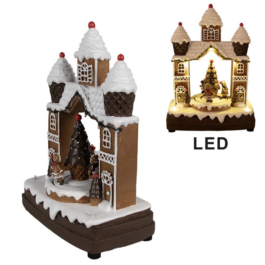 Hnědá svítící a hrající perníková chaloupka Gingerbread House - 20*11*27 cm