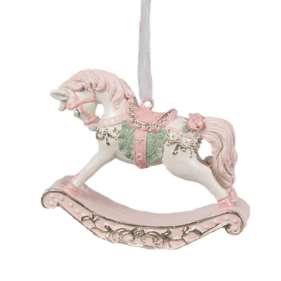 Růžová závěsná vánoční ozdoba houpací koník - 8*2*7 cm