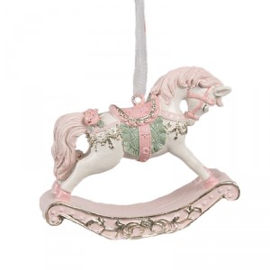 Růžová závěsná vánoční ozdoba houpací koník - 8*2*7 cm