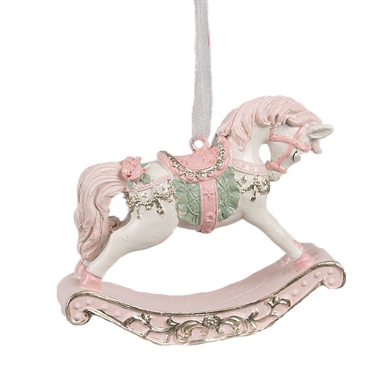 Růžová závěsná vánoční ozdoba houpací koník - 8*2*7 cm