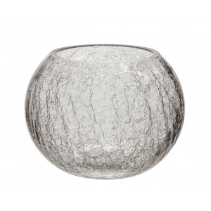 Skleněný kulatý svícen s popraskáním M - 15*15*11,5 cm