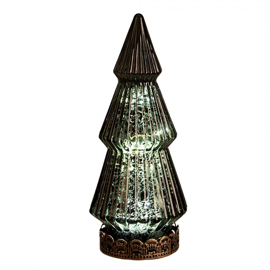 Zelený skleněný dekorační svítící stromek LED Tree - Ø 7*16 cm 