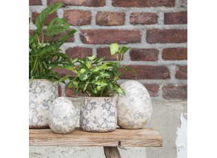 Dekorace vintage vejce se šedými květy Mell French S - Ø 9*12 cm