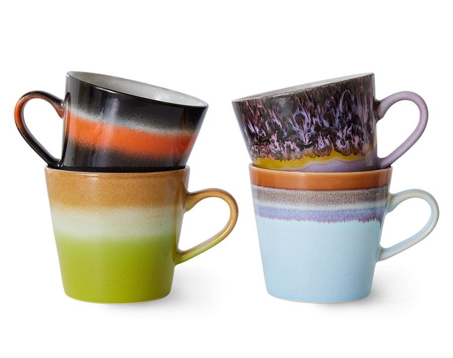 Set 4ks retro hrnek na Cappuccino 70s Solid - Ø 9,5*12*8,5 / 300 ml 