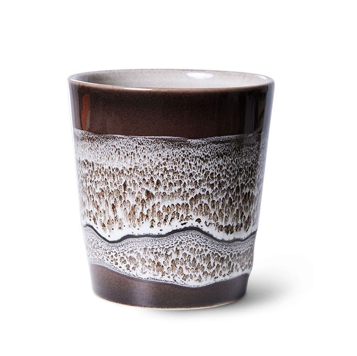 Hnědý retro hrnek na kávu Coffee 70s Rock on - Ø 7,5*8cm / 230 ml 