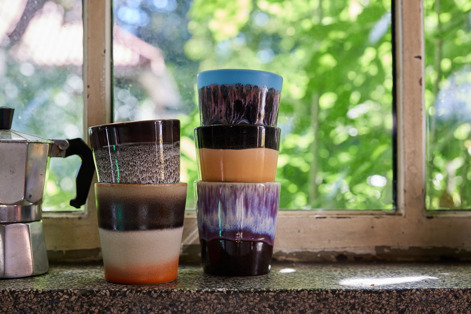 Modro-černý retro hrnek na kávu Coffee 70s Swinging - Ø 7,5*8cm / 230 ml 