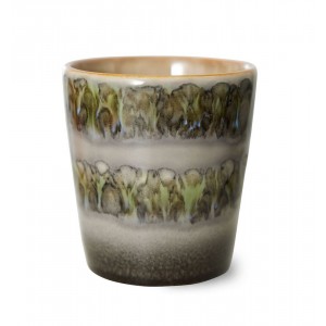 Zeleno-šedý retro hrnek na kávu Coffee 70s Fern - Ø 7,5*8cm / 230 ml 