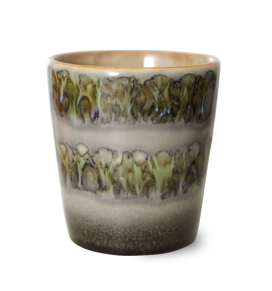 Zeleno-šedý retro hrnek na kávu Coffee 70s Fern - Ø 7,5*8cm / 230 ml 