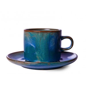 Rustikálně modrý porcelánový šálek s podšálkem Chef - Ø 8*6,5 cm / 220 ml 