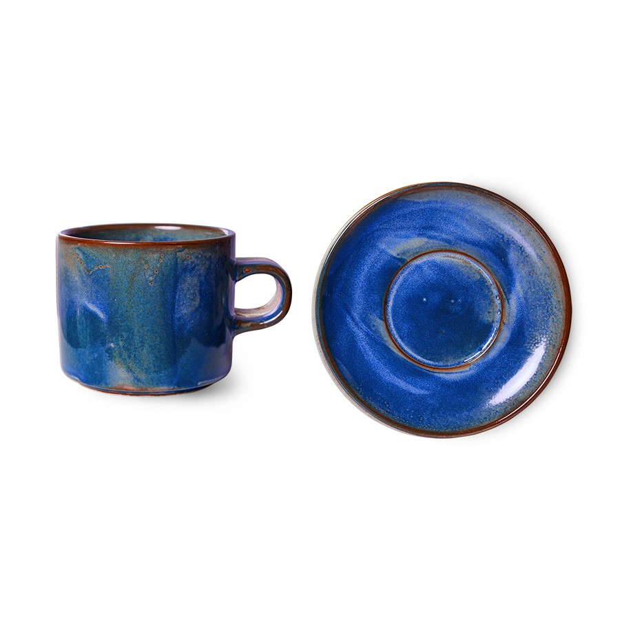 Rustikálně modrý porcelánový šálek s podšálkem Chef - Ø 8*6,5 cm / 220 ml 