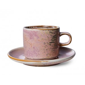 Rustikálně růžový porcelánový šálek s podšálkem Chef - Ø 8*6,5 cm / 220 ml 