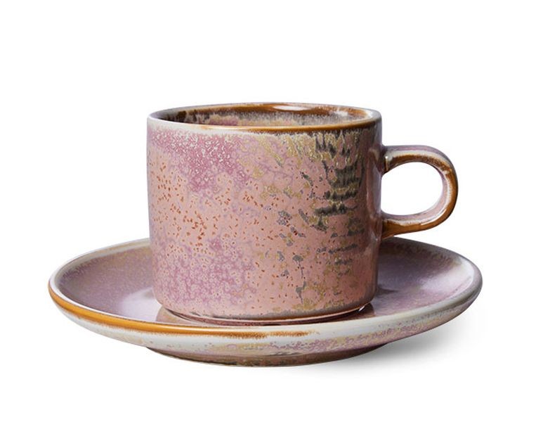 Rustikálně růžový porcelánový šálek s podšálkem Chef - Ø 8*6,5 cm / 220 ml 