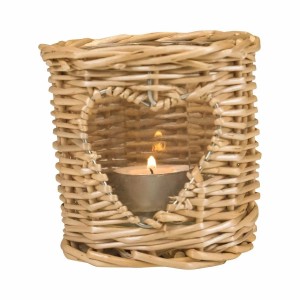 Přírodní proutěná lucerna / svícen se srdcem Rotti - Ø 9*10 cm