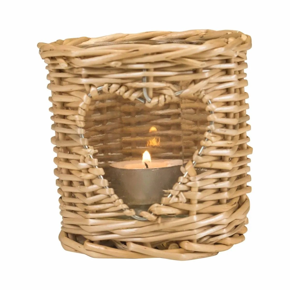 Přírodní proutěná lucerna / svícen se srdcem Rotti - Ø 9*10 cm