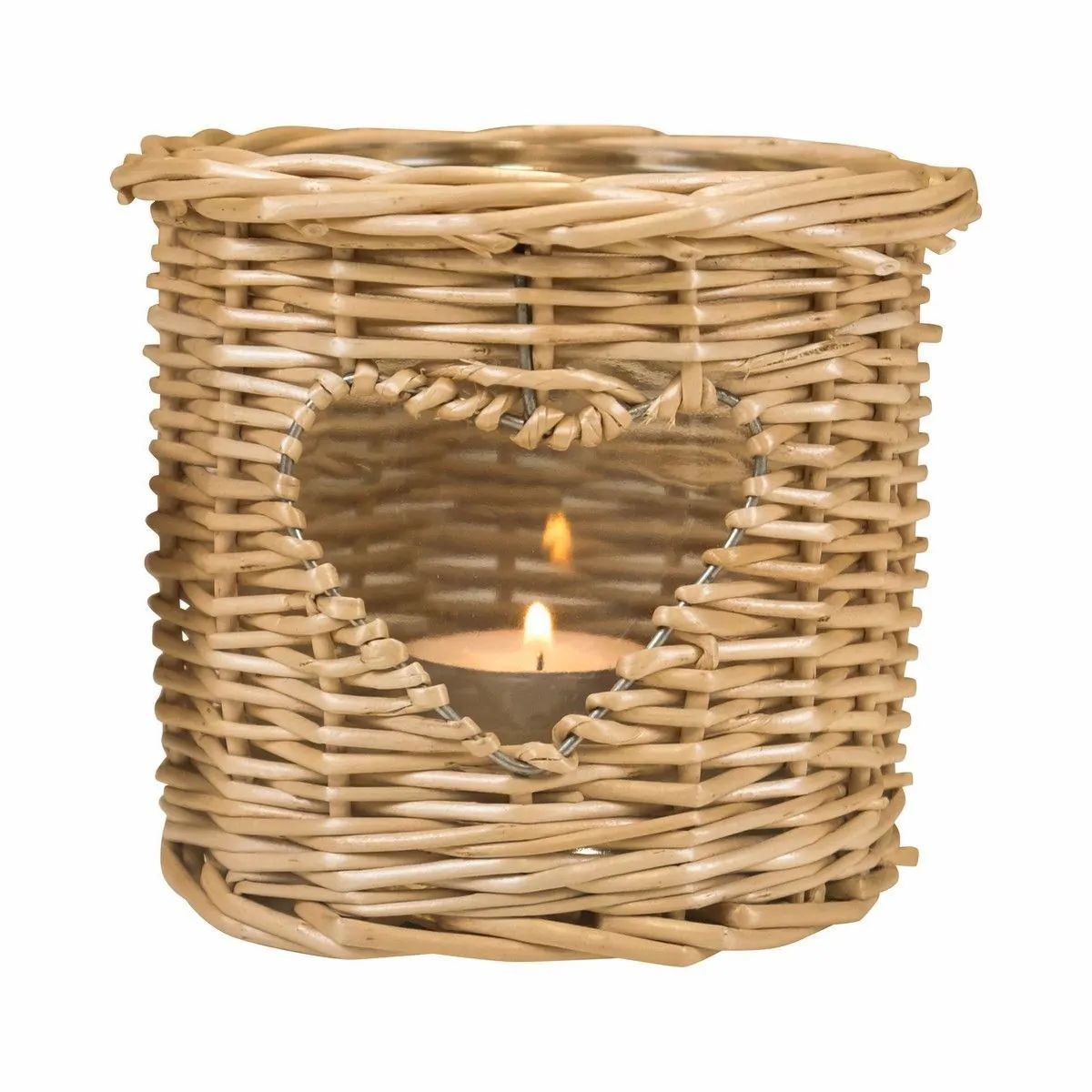 Přírodní ratanová lucerna / svícen se srdcem Rotti - Ø 13*12 cm