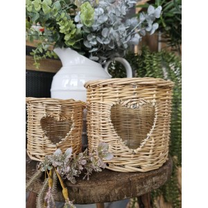 Přírodní proutěná lucerna / svícen se srdcem Routti - Ø 13*12 cm