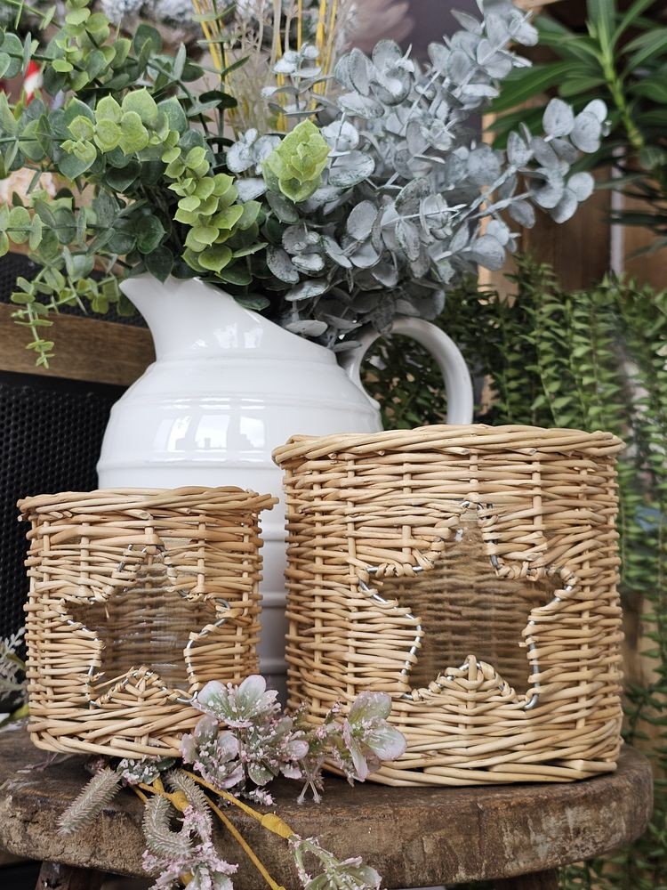 Přírodní proutěná lucerna / svícen s hvězdou Routti - Ø 13*12 cm