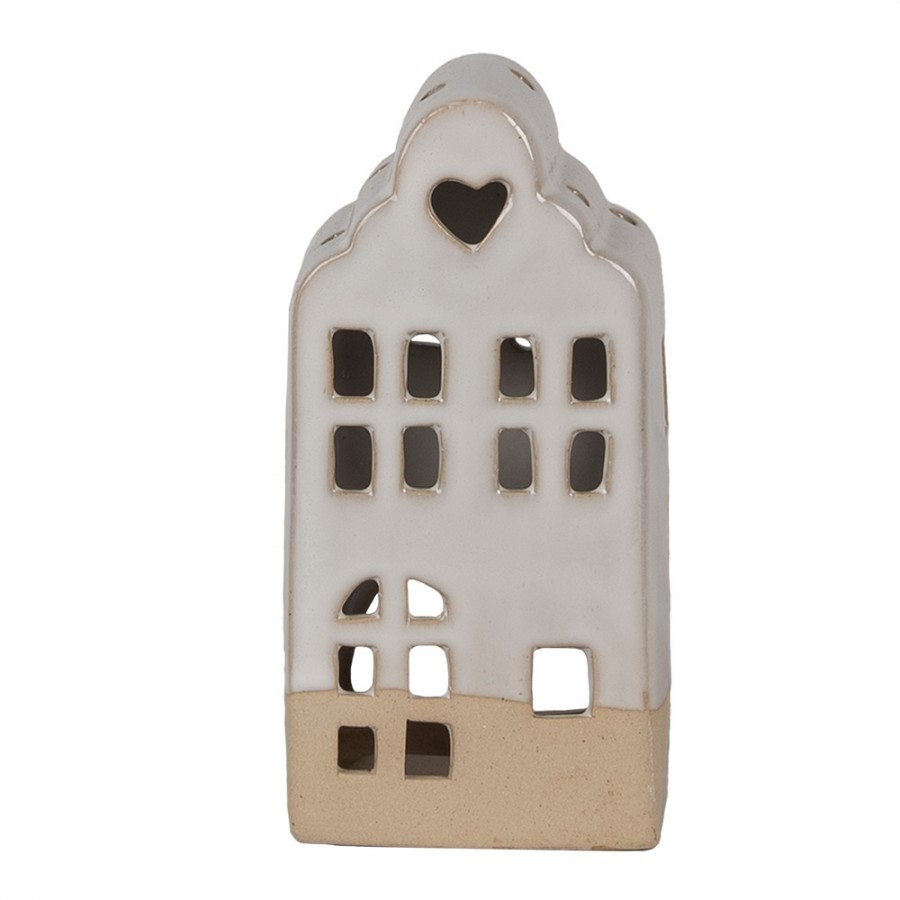 Béžový keramický domek svícen na čajovou svíčku House S - 7*6*14 cm