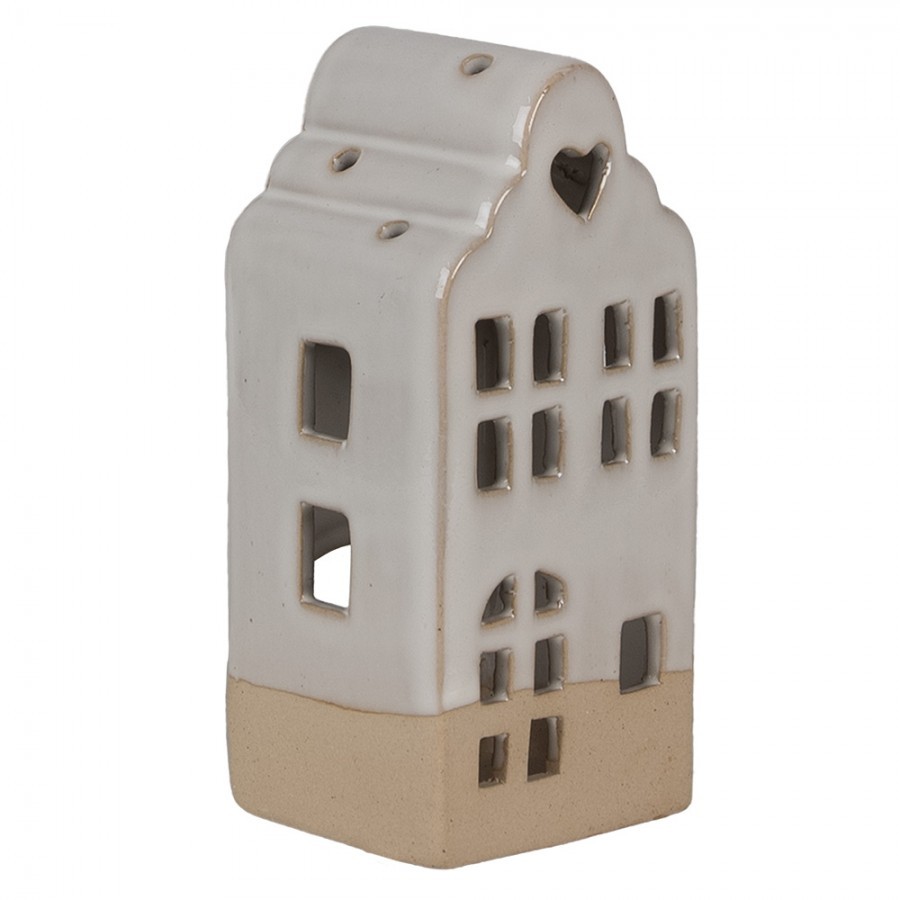 Béžový keramický domek svícen na čajovou svíčku House S - 7*6*14 cm