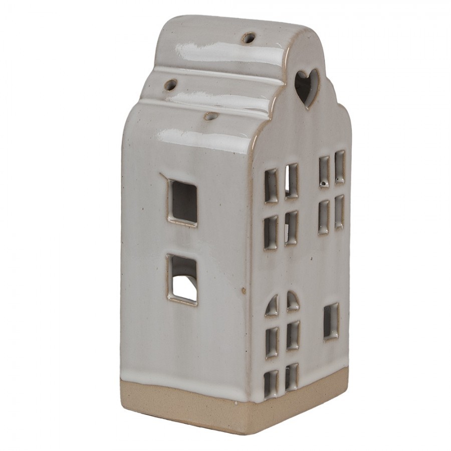 Béžový keramický domek svícen na čajovou svíčku House M - 9*8*18 cm