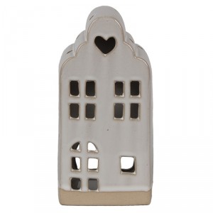 Béžový keramický domek svícen na čajovou svíčku House M - 9*8*18 cm