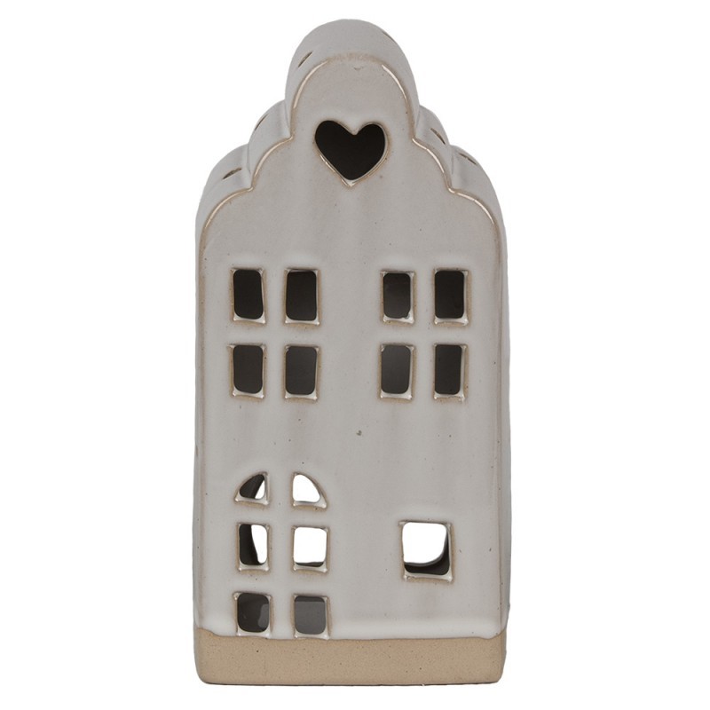 Béžový keramický domek svícen na čajovou svíčku House M - 9*8*18 cm