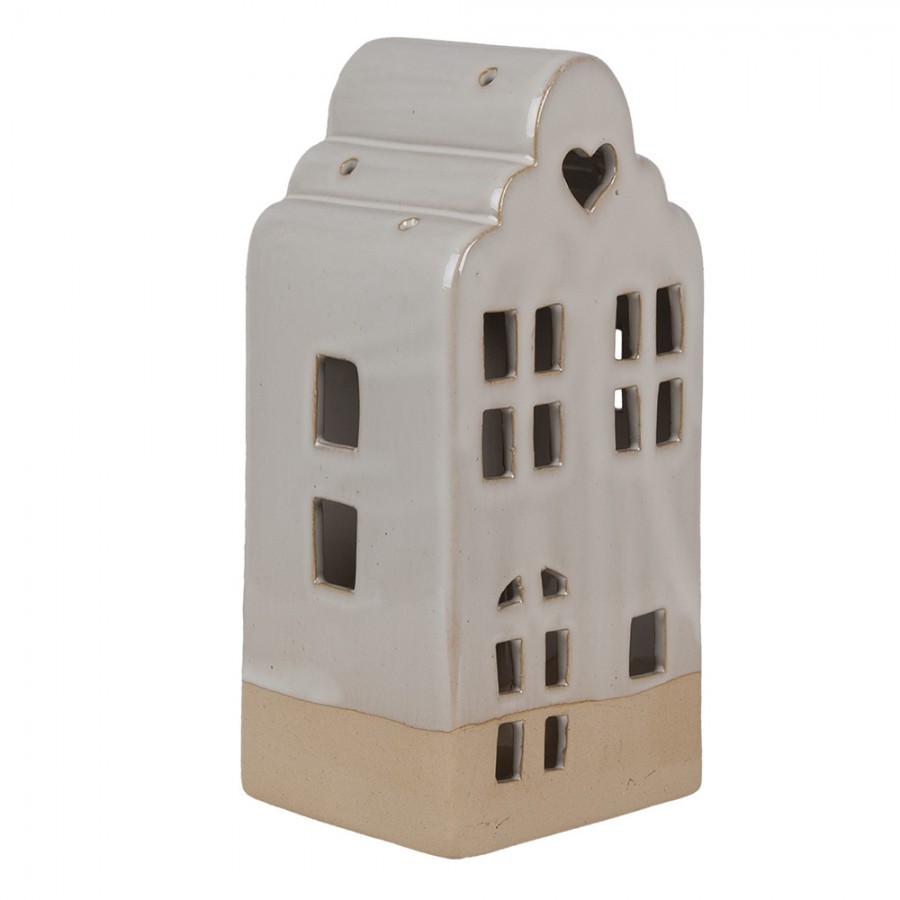 Béžový keramický domek svícen na čajovou svíčku House L - 11*10*23 cm