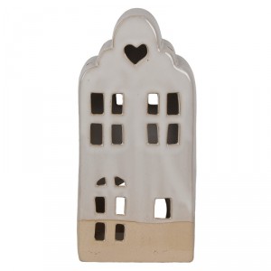Béžový keramický domek svícen na čajovou svíčku House L - 11*10*23 cm