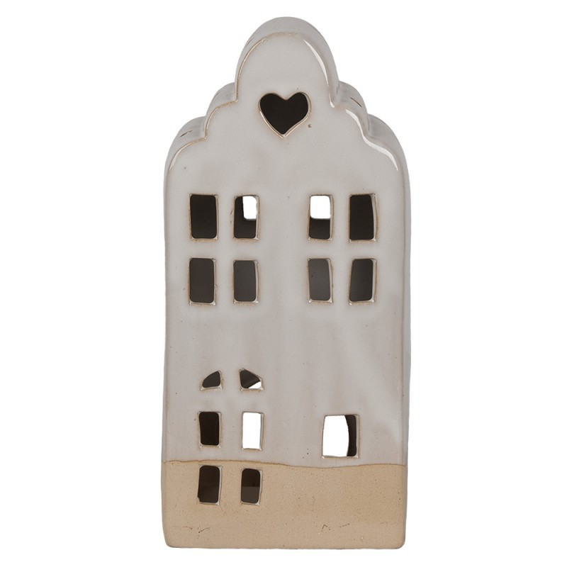 Béžový keramický domek svícen na čajovou svíčku House L - 11*10*23 cm