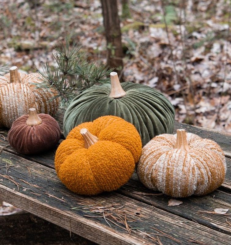Tmavě zelená látková dekorace dýně Pumpkin XL - Ø 20*14 cm