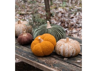 Tmavě zelená látková dekorace dýně Pumpkin XXL - Ø 25*16 cm 