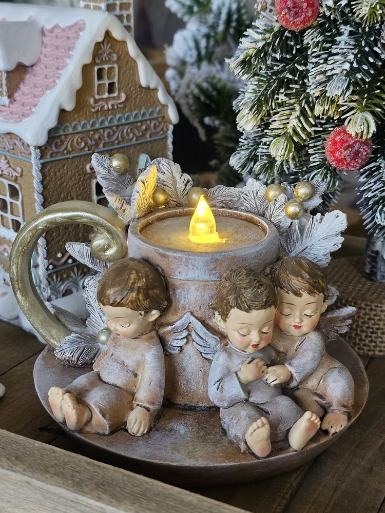 Vánoční dekorace svícen s andílky a led světýlkem Angel - 14*13*10 cm