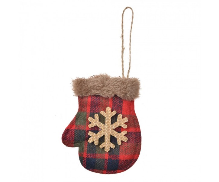 Christmas Ornament Mittens 10 Cm Red Synthetic Snowflakes Christmas Tree Decorations - 8*1*10 cm Clayre & Eef