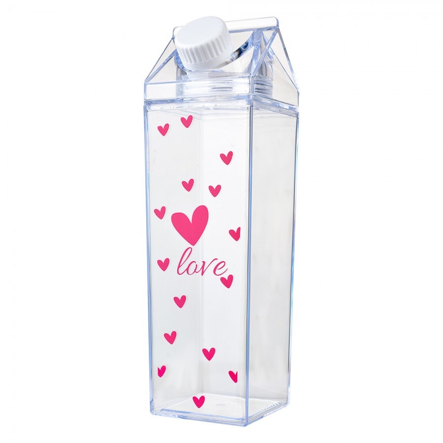 Water Bottle 500 Ml Transparent Plastic Hearts - 500 ml