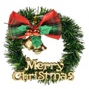 Zelený vánoční věneček se zvonky Merry Christmas - Ø 8 cm
