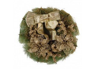 Zeleno-zlatý vánoční věnec s mašlí Christmas Wreath - Ø 30*7 cm